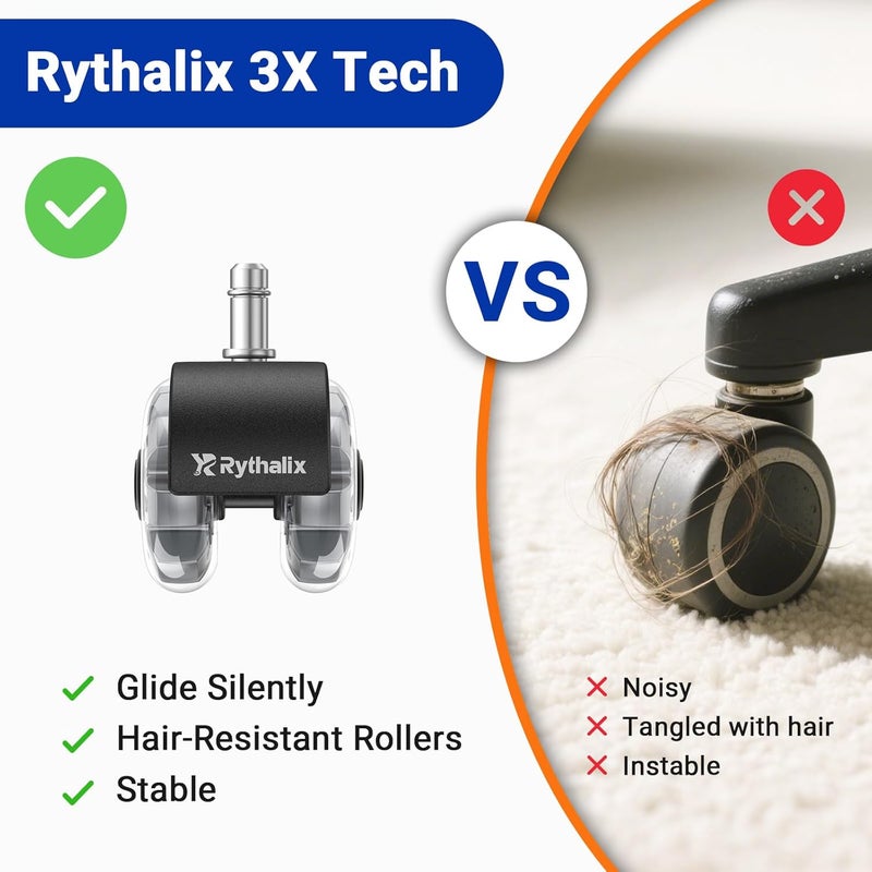 Rythalix 2" Office Chair Wheels Set of 5 - Desk Chair Caster Wheels, Smooth & Quiet, Universal Fit for Most Office/Desk/Gaming Chairs, Safe on Hardwood Floors - Image 5